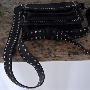 Studded Black Leather Crossbody Bag - Women
